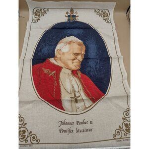 Vintage 1984 Pope John Paul II Commemorative Linen Tea Towel Catholic Religious